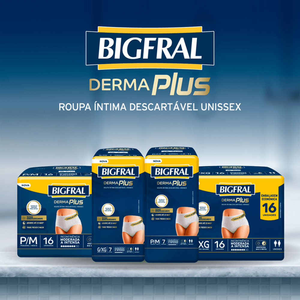 Bigfral Derma Plus Roupa Íntima Descartável G-XG 16 Unidades Pacote Econômico