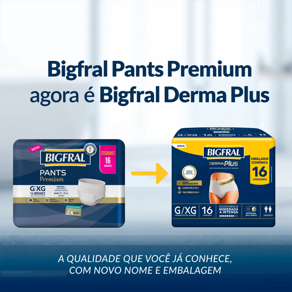 Bigfral Derma Plus Roupa Íntima Descartável G-XG 16 Unidades Pacote Econômico